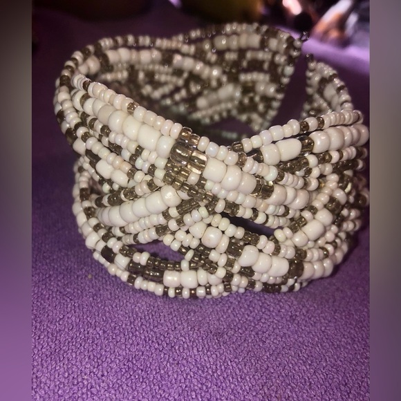 Handmade Jewelry - Handmade Vintage White Seed Bead Adjustable Cuff Bracelet